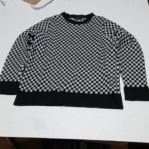 Truth by Republic Checkerboard Wool Crewneck Sweater Light Gray & Black Size M